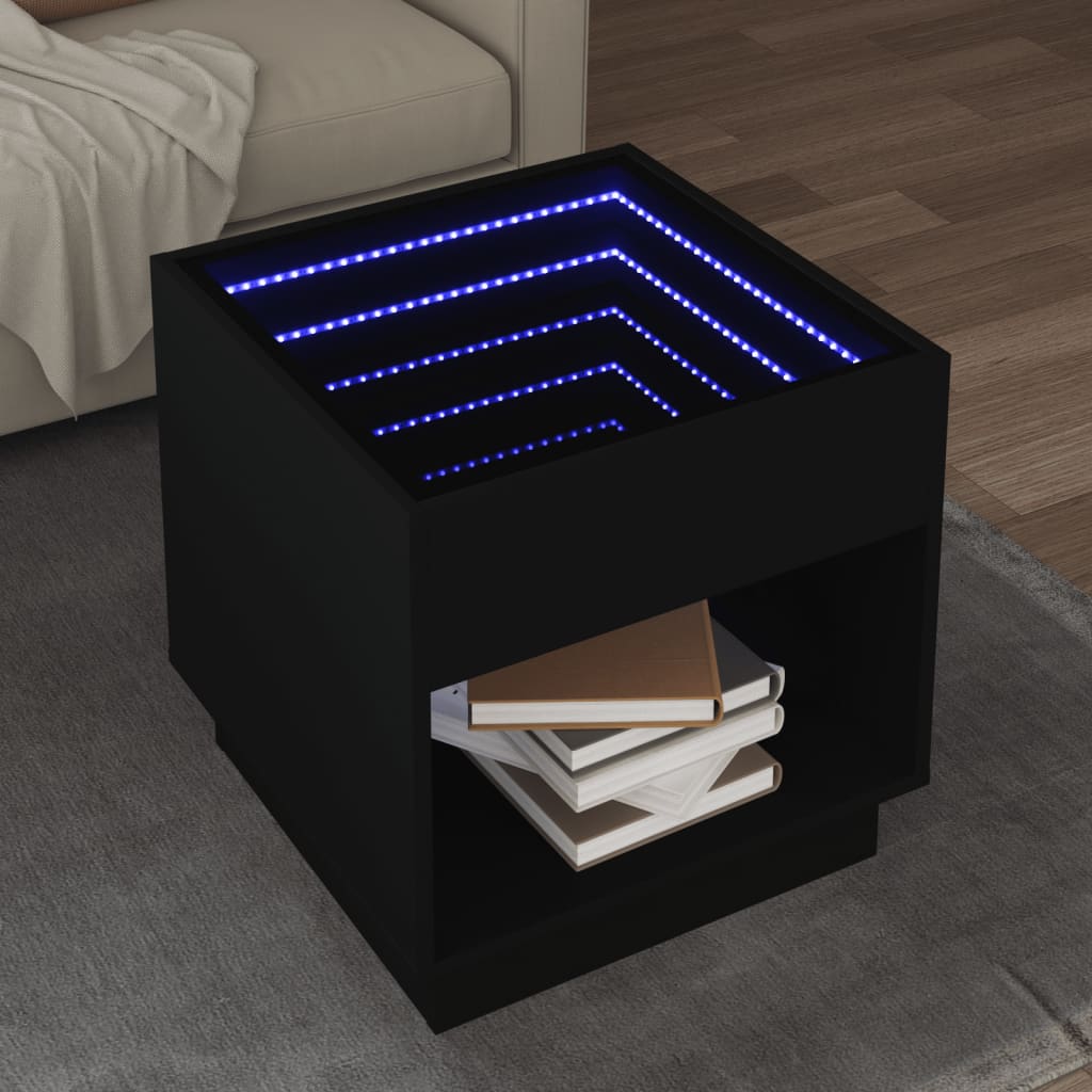 Tavolino da Salotto con LED Infinity Nero 50x50x50 cm