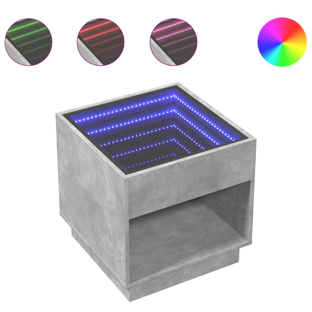 Tavolino da Salotto con LED Infinity Grigio Cemento 50x50x50 cm