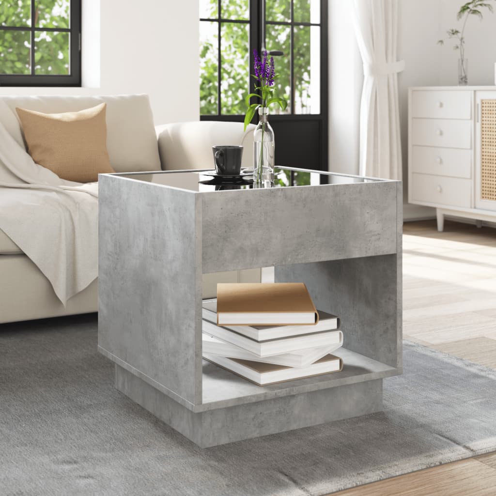 Tavolino da Salotto con LED Infinity Grigio Cemento 50x50x50 cm