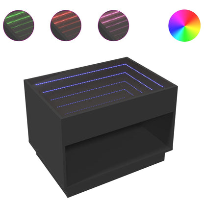 Tavolino da Salotto con LED Infinity Nero 70x50x50 cm