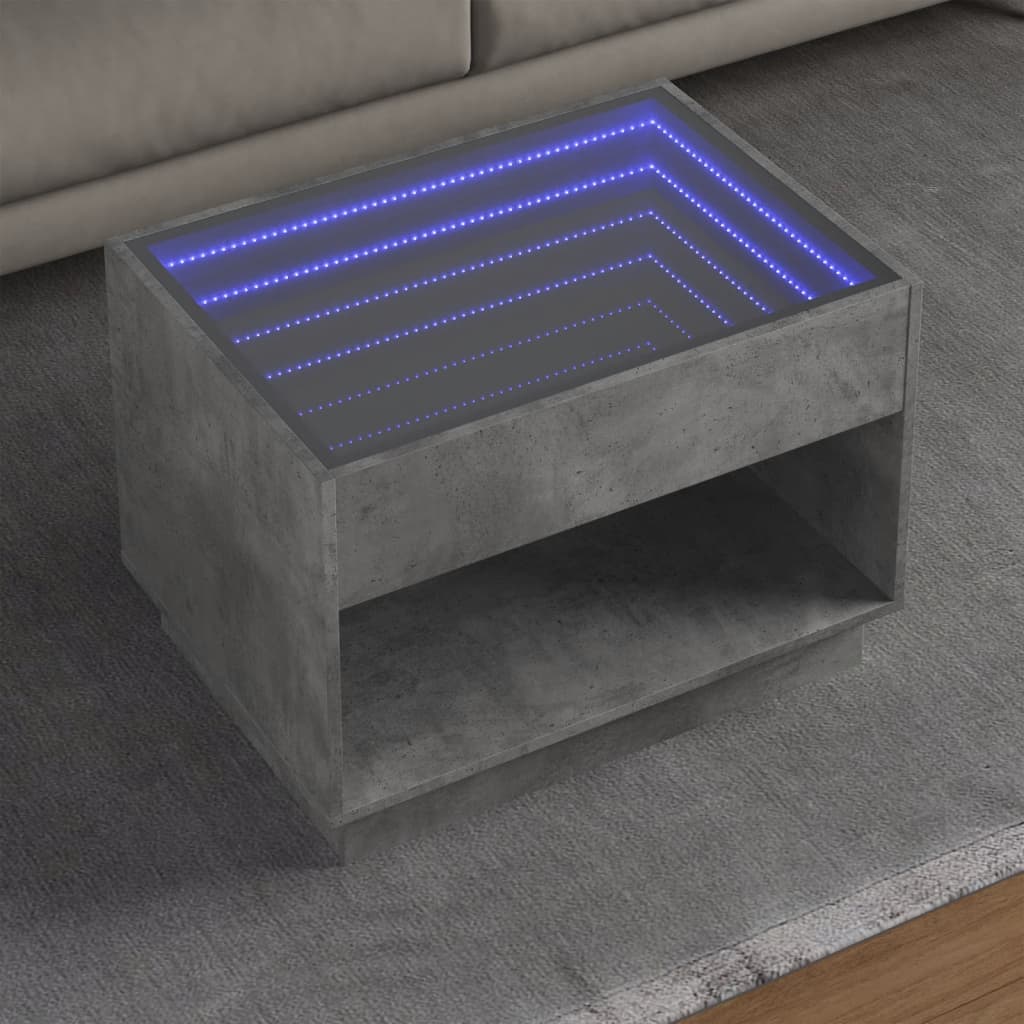 Tavolino da Salotto con LED Infinity Grigio Cemento 70x50x50 cm