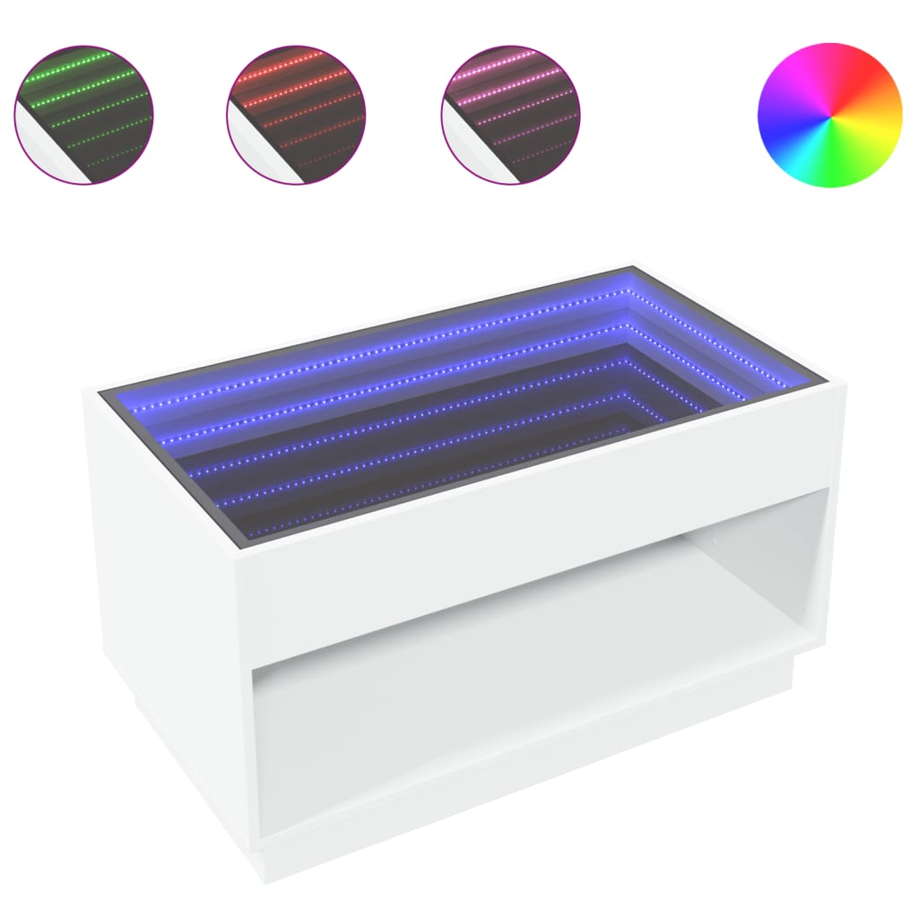 Tavolino da Salotto con LED Infinity Bianco 90x50x50 cm