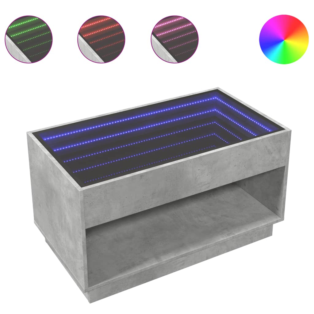 Tavolino da Salotto con LED Infinity Grigio Cemento 90x50x50 cm