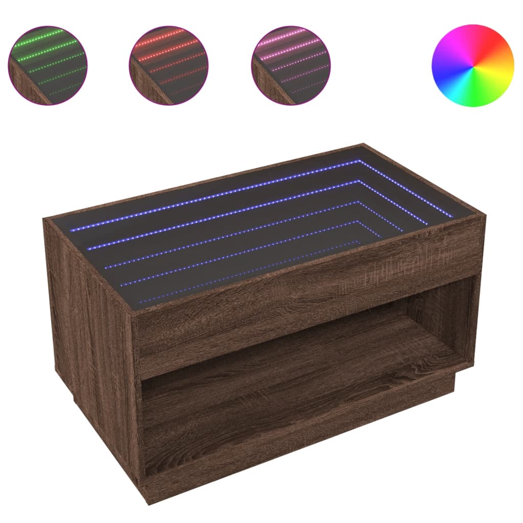 Tavolino da Salotto con LED Infinity Rovere Marrone 90x50x50 cm