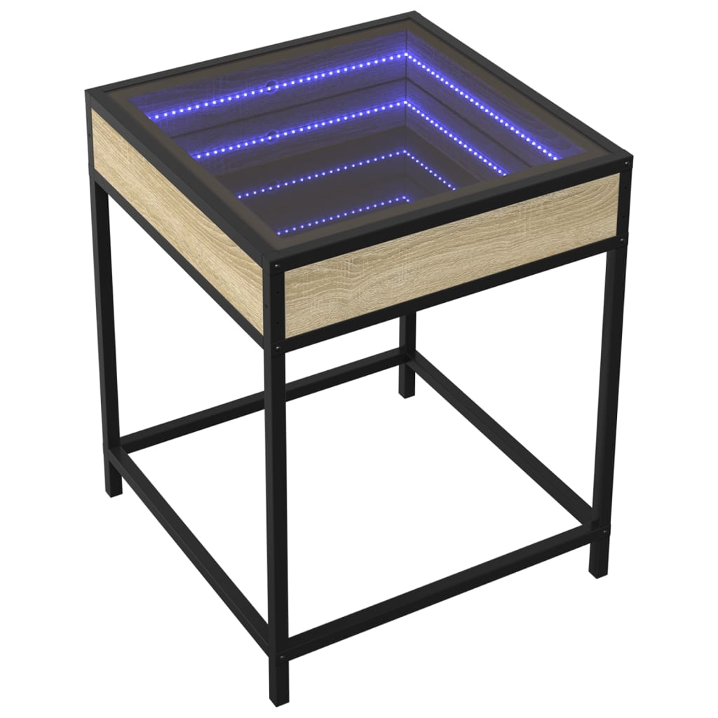 Tavolino da Salotto con LED Infinity Rovere Sonoma 40x40x51 cm