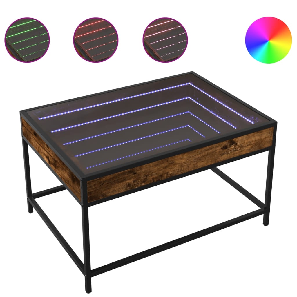 Tavolino da Salotto con LED Infinity Rovere Fumo 70x50x41 cm