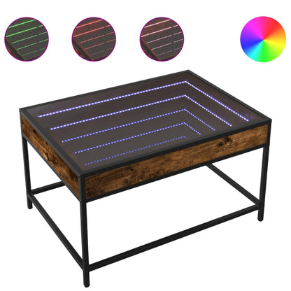 Tavolino da Salotto con LED Infinity Rovere Fumo 70x50x41 cm