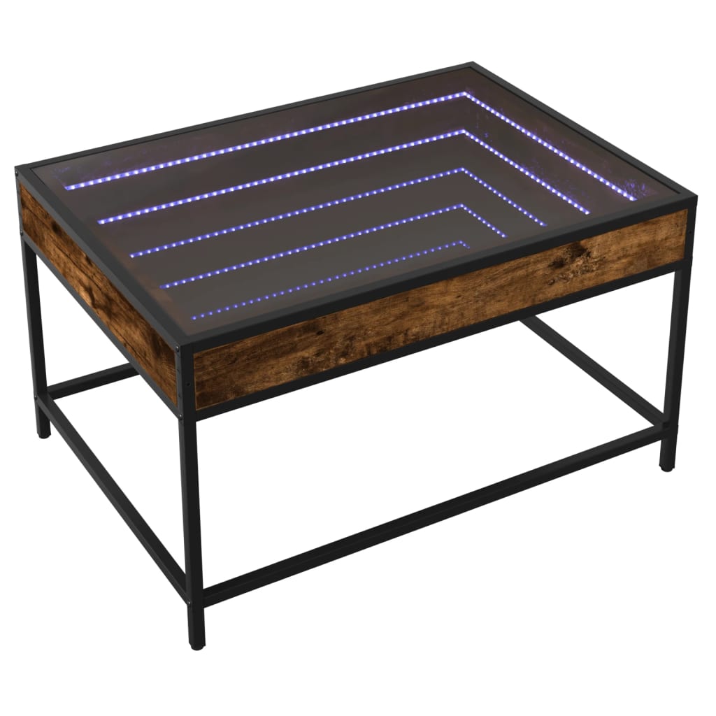 Tavolino da Salotto con LED Infinity Rovere Fumo 70x50x41 cm