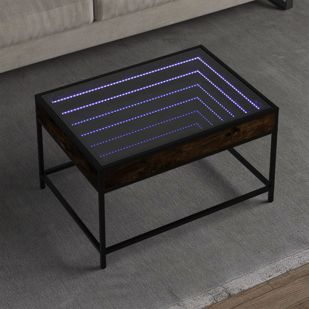 Tavolino da Salotto con LED Infinity Rovere Fumo 70x50x41 cm