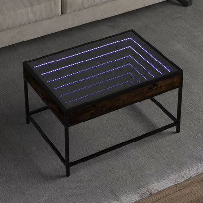 Tavolino da Salotto con LED Infinity Rovere Fumo 70x50x41 cm