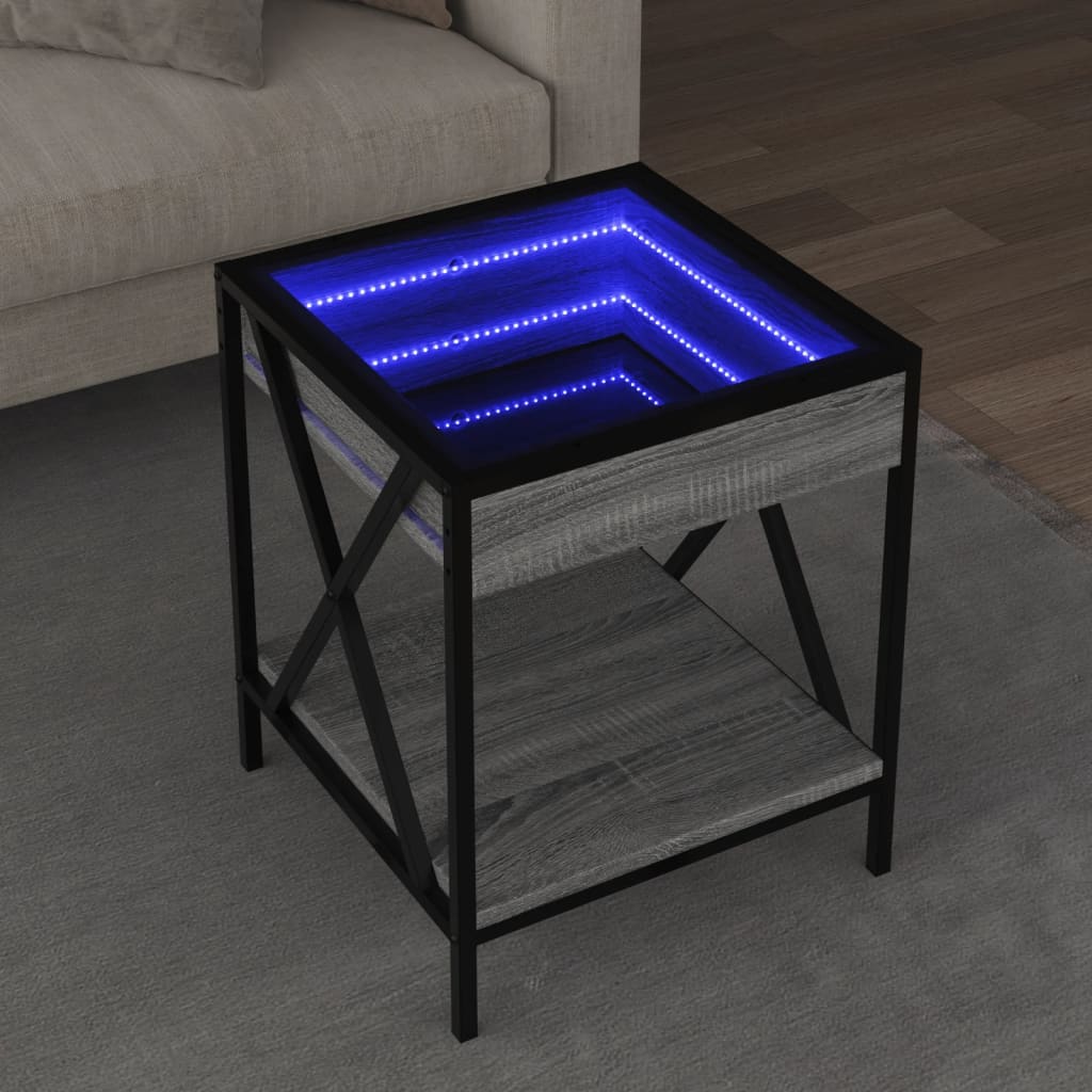 Tavolino da Salotto con LED Infinity Grigio Sonoma 40x40x49 cm