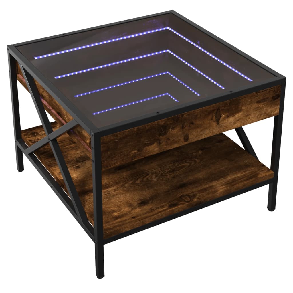 Tavolino da Salotto con LED Infinity Rovere Fumo 50x50x38 cm