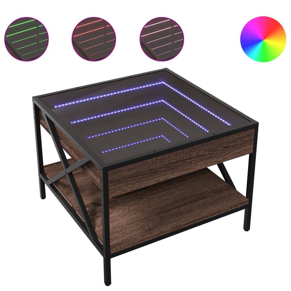 Tavolino da Salotto con LED Infinity Rovere Marrone 50x50x38 cm