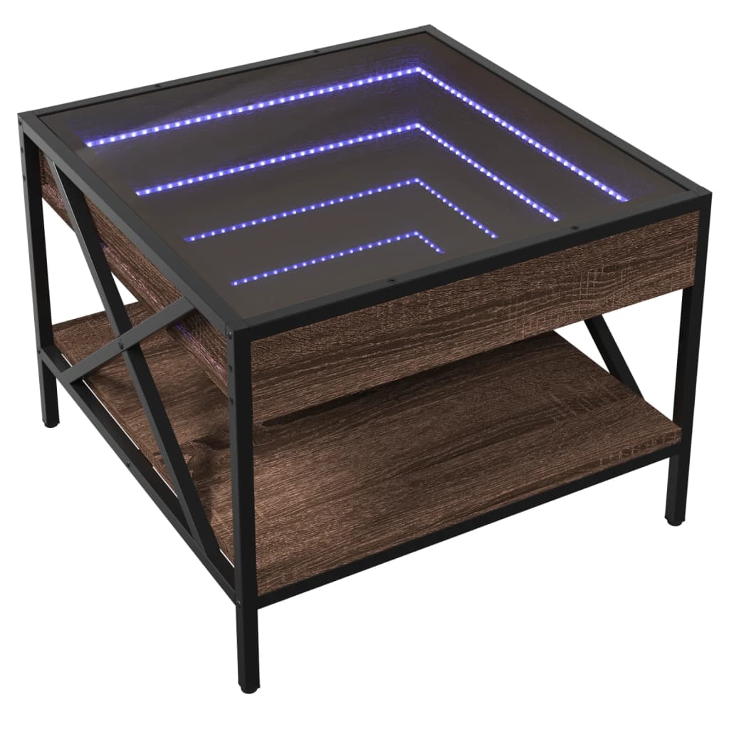 Tavolino da Salotto con LED Infinity Rovere Marrone 50x50x38 cm