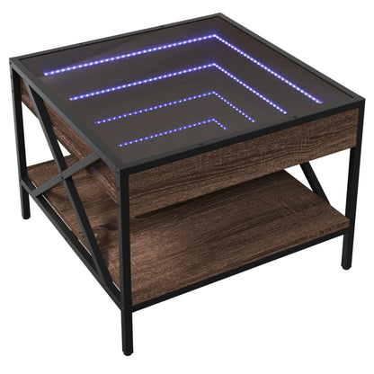 Tavolino da Salotto con LED Infinity Rovere Marrone 50x50x38 cm