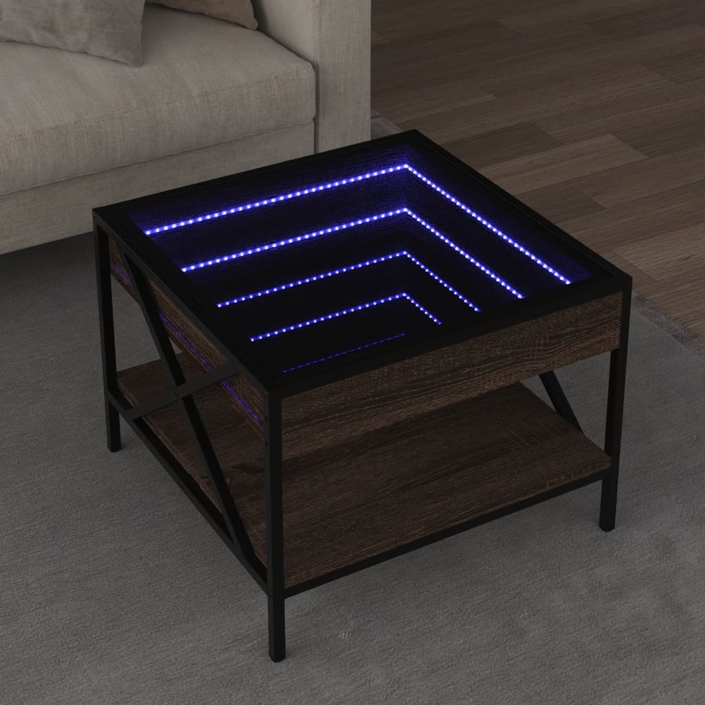 Tavolino da Salotto con LED Infinity Rovere Marrone 50x50x38 cm