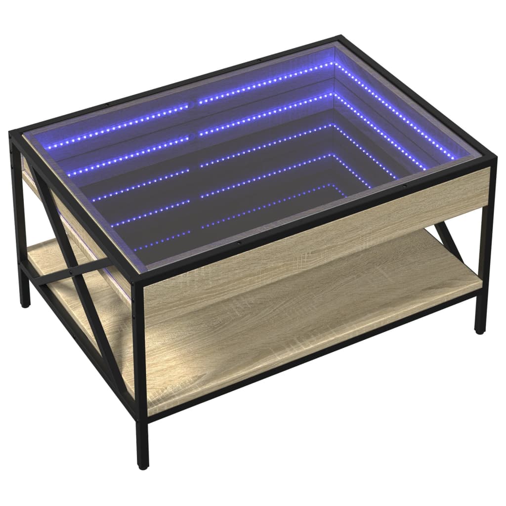 Tavolino da Salotto con LED Infinity Rovere Sonoma 70x50x38 cm
