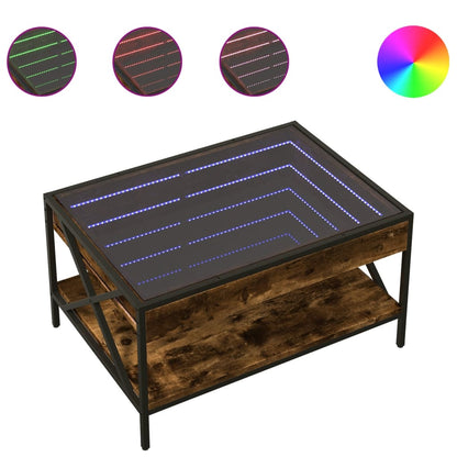 Tavolino da Salotto con LED Infinity Rovere Fumo 70x50x38 cm