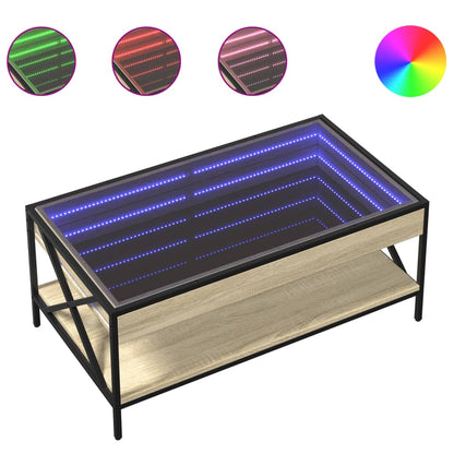 Tavolino da Salotto con LED Infinity Rovere Sonoma 90x50x38 cm