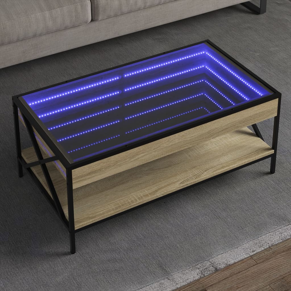 Tavolino da Salotto con LED Infinity Rovere Sonoma 90x50x38 cm