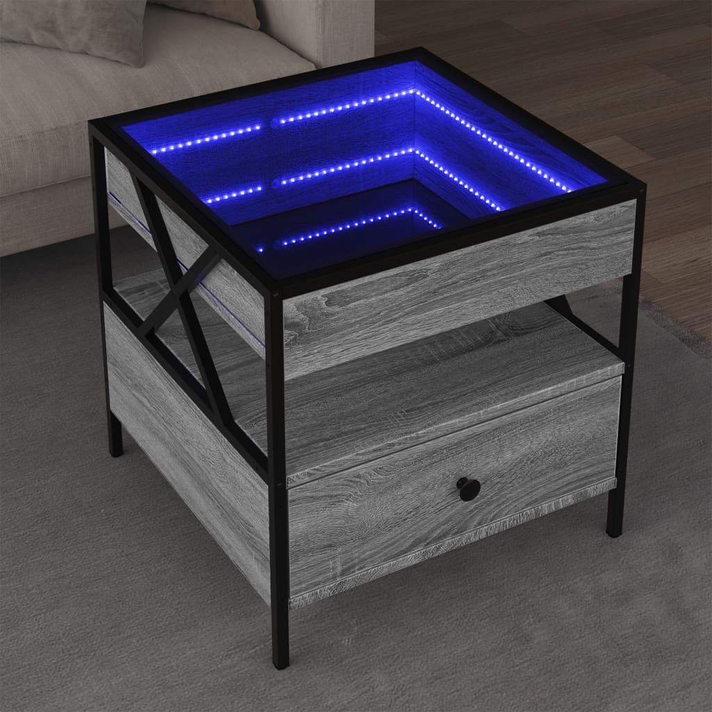 Tavolino da Salotto con LED Infinity Grigio Sonoma 50x50x51 cm