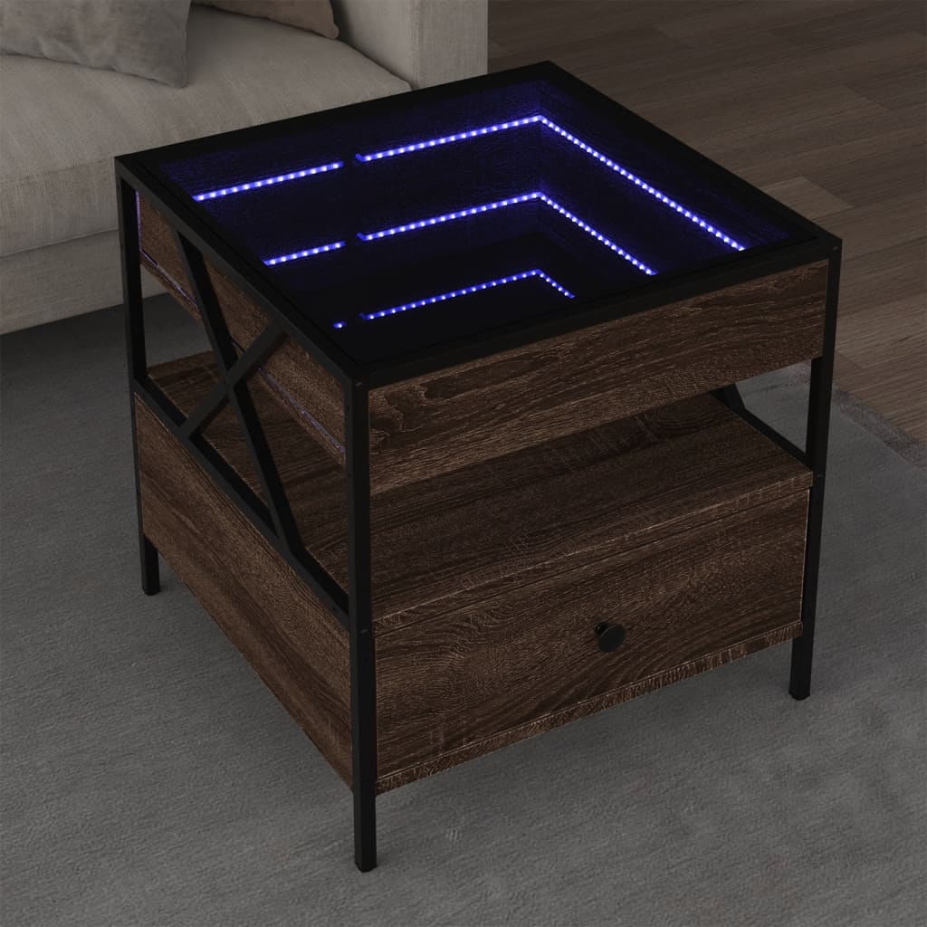 Tavolino da Salotto con LED Infinity Rovere Marrone 50x50x51 cm