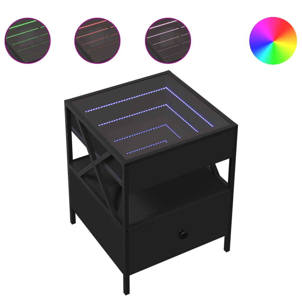 Tavolino da Salotto con LED Infinity Nero 40x40x51 cm