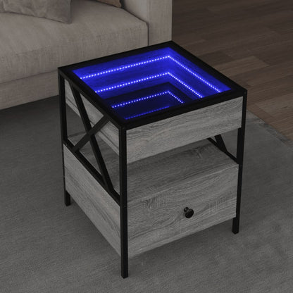 Tavolino da Salotto con LED Infinity Grigio Sonoma 40x40x51 cm