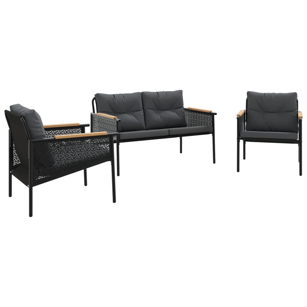 Set Mobili da Balcone 3 pz con Cuscini Nero in Acciaio