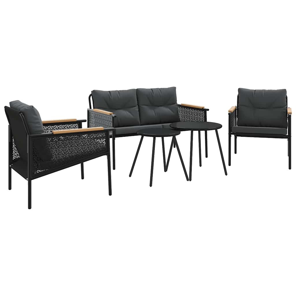 Set Mobili da Balcone 5 pz con Cuscini Nero in Acciaio