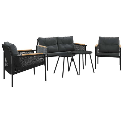 Set Mobili da Balcone 5 pz con Cuscini Nero in Acciaio