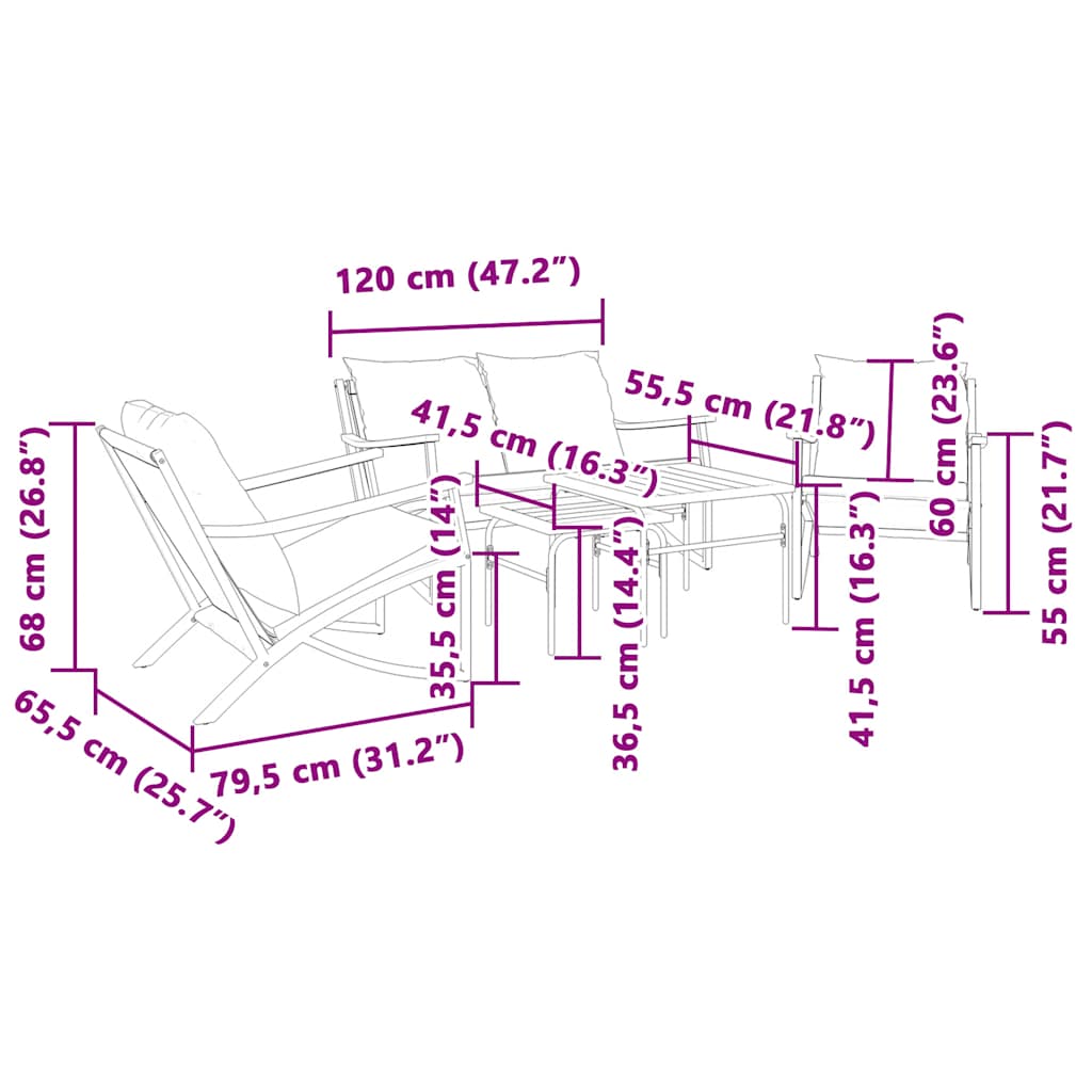 Set Mobili da Balcone 5 pz con Cuscini Nero in Acciaio