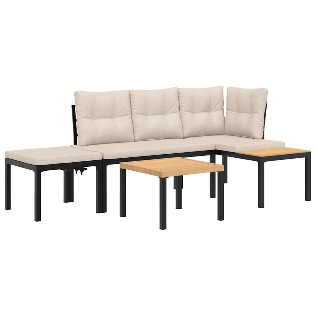 Set Panche Giardino Cuscini 4pz Nero Acciaio Verniciato Polvere