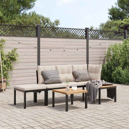 Set Panche Giardino Cuscini 3pz Nero Acciaio Verniciato Polvere