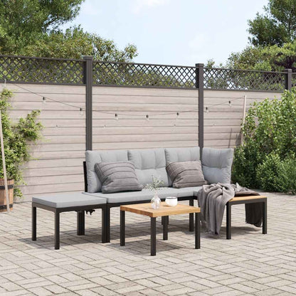 Set Panche Giardino Cuscini 3pz Nero Acciaio Verniciato Polvere