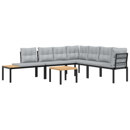 Set Panche Giardino Cuscini 5pz Nero Acciaio Verniciato Polvere