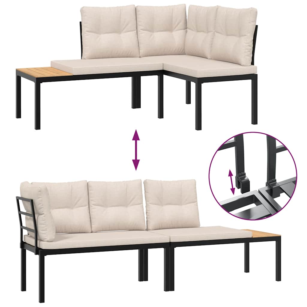 Set Panche Giardino Cuscini 4pz Nero Acciaio Verniciato Polvere