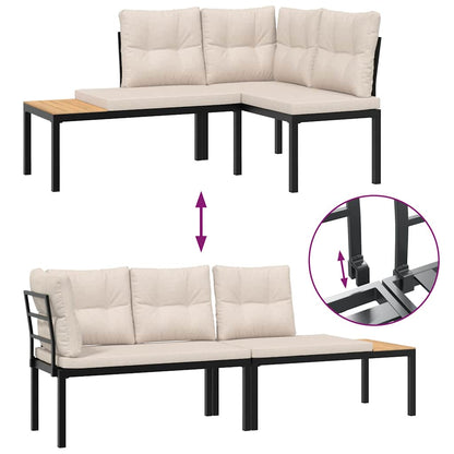 Set Panche Giardino Cuscini 4pz Nero Acciaio Verniciato Polvere