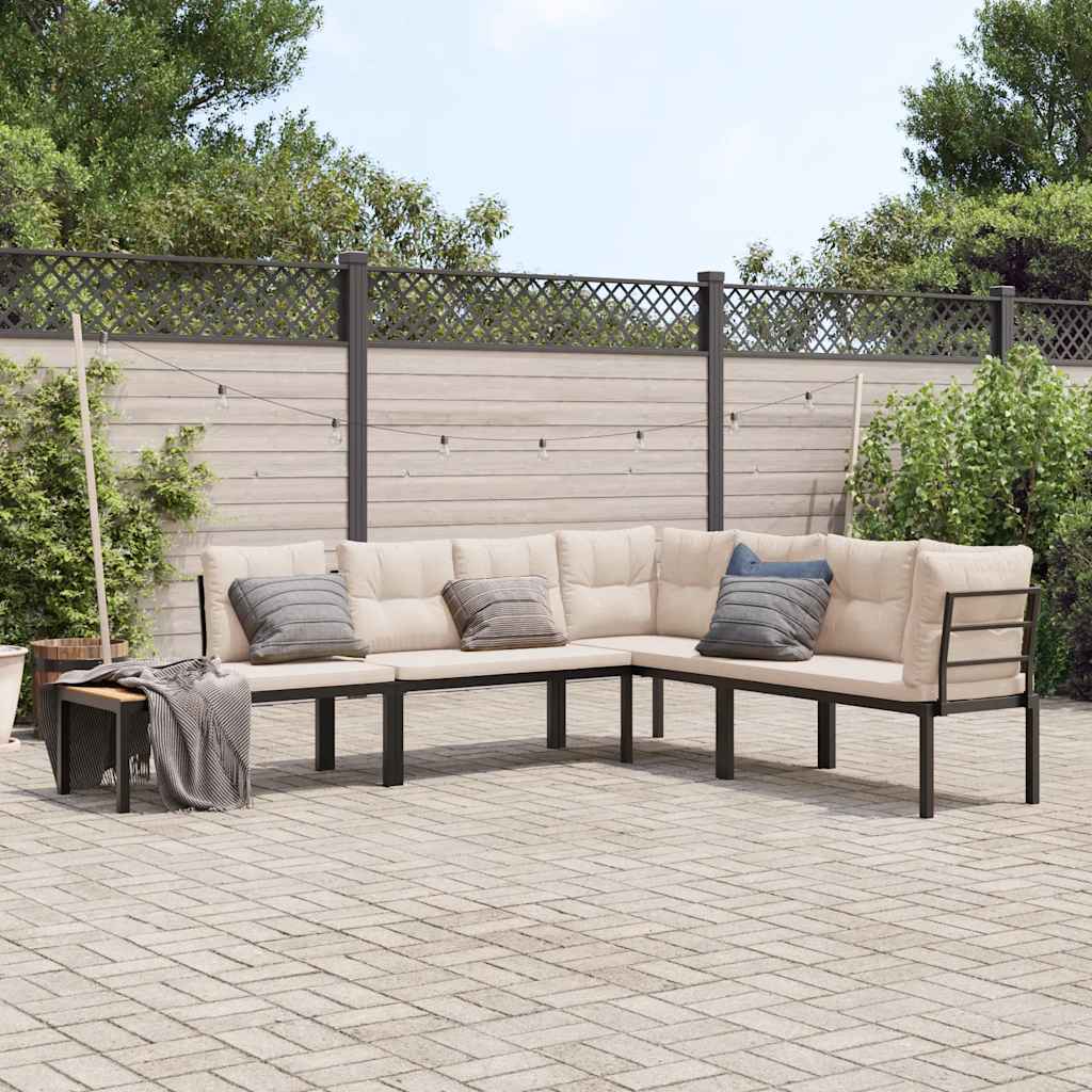 Set Panche Giardino Cuscini 4pz Nero Acciaio Verniciato Polvere