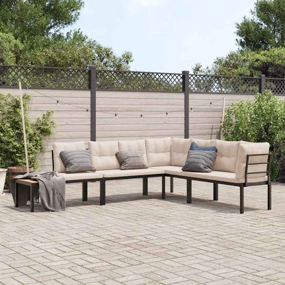Set Panche Giardino Cuscini 4pz Nero Acciaio Verniciato Polvere
