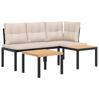 Set Panche Giardino Cuscini 3pz Nero Acciaio Verniciato Polvere