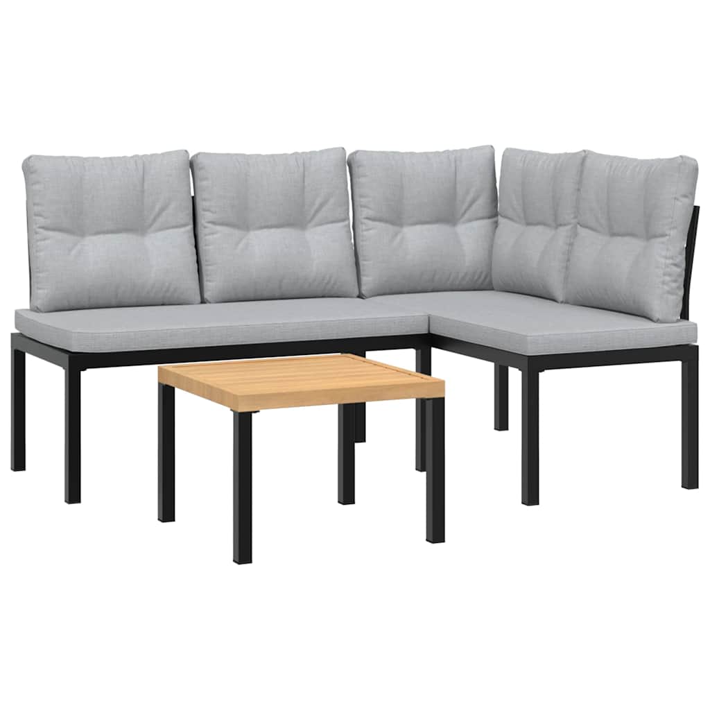 Set Panche Giardino Cuscini 3pz Nero Acciaio Verniciato Polvere