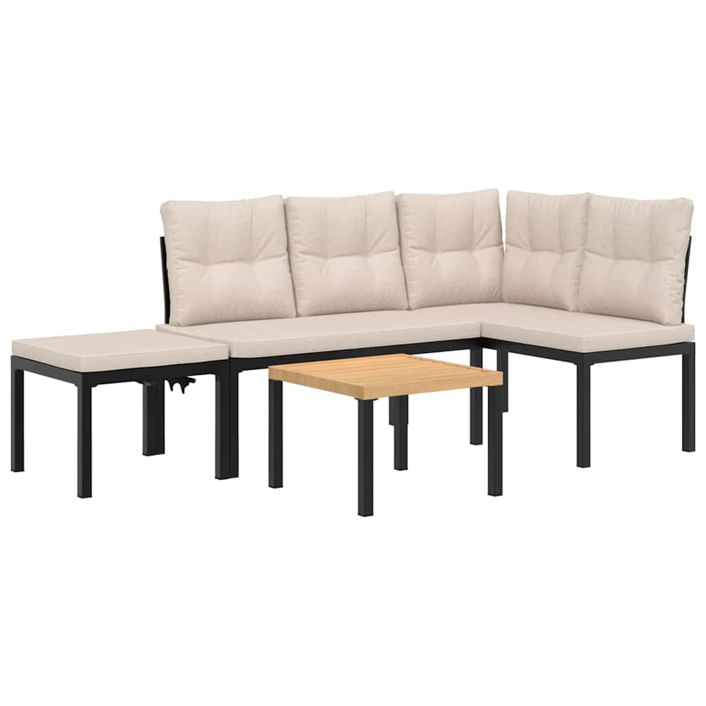 Set Panche Giardino Cuscini 4pz Nero Acciaio Verniciato Polvere