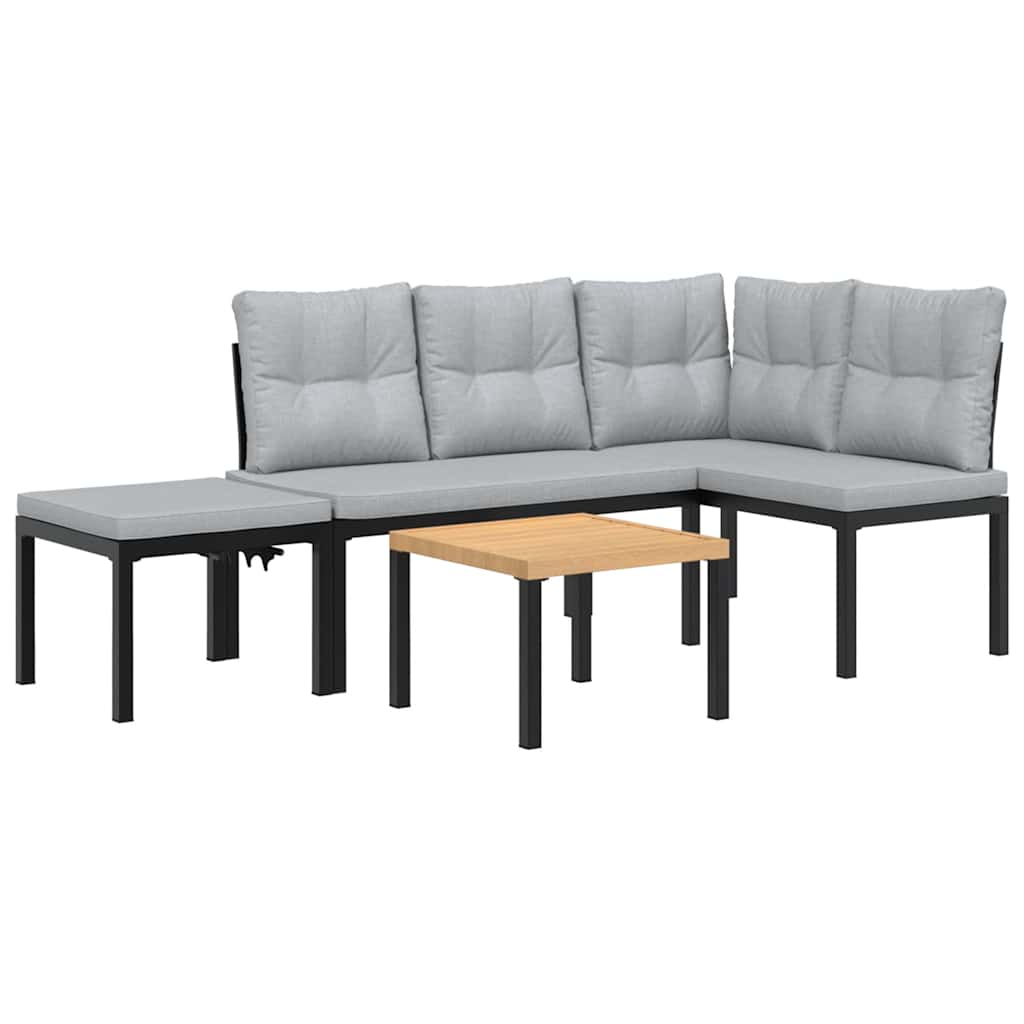 Set Panche Giardino Cuscini 4pz Nero Acciaio Verniciato Polvere
