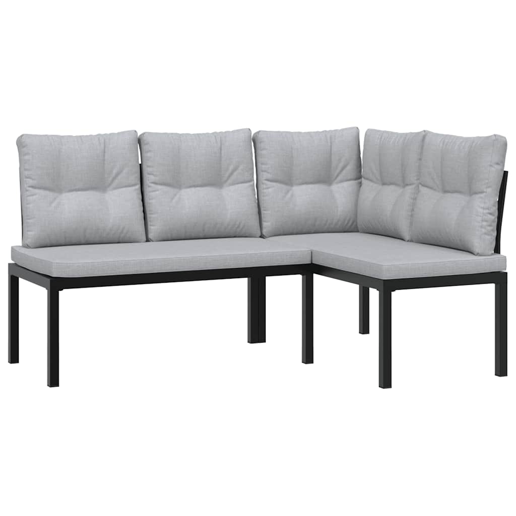 Set Panche Giardino Cuscini 4pz Nero Acciaio Verniciato Polvere