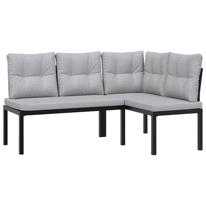 Set Panche Giardino Cuscini 4pz Nero Acciaio Verniciato Polvere
