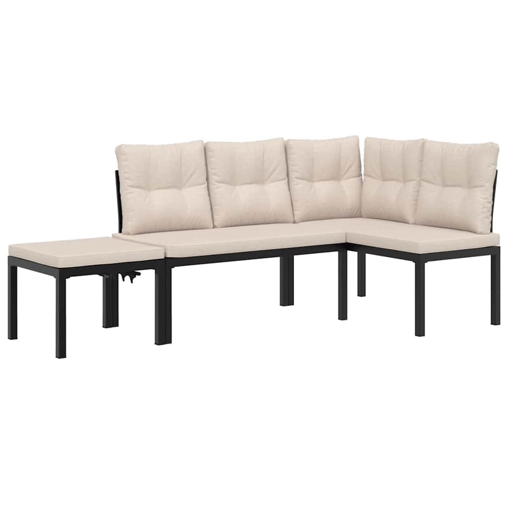 Set Panche Giardino Cuscini 3pz Nero Acciaio Verniciato Polvere