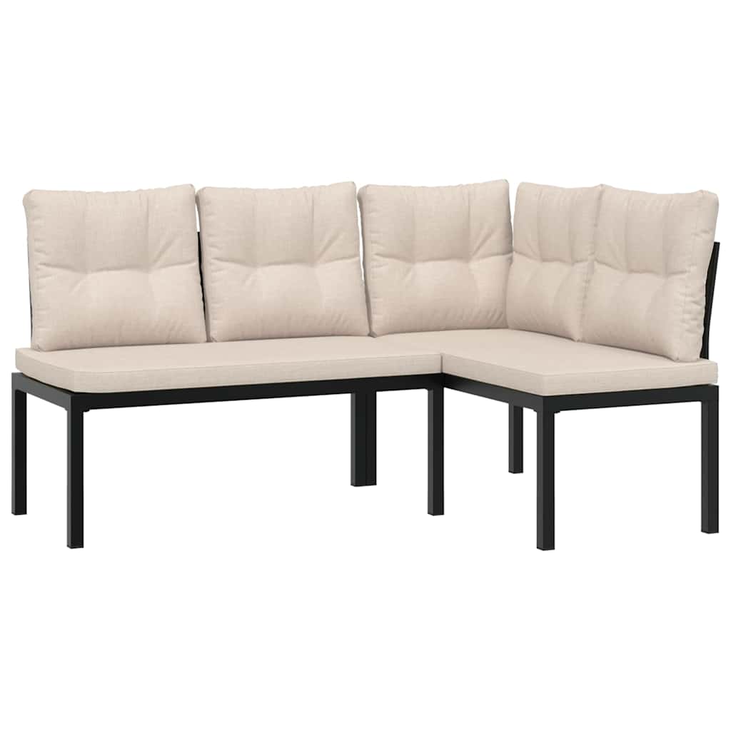 Set Panche Giardino Cuscini 3pz Nero Acciaio Verniciato Polvere