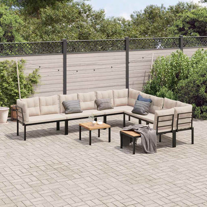 Divani Giardino con Cuscini 7pz Neri Acciaio Verniciato Polvere