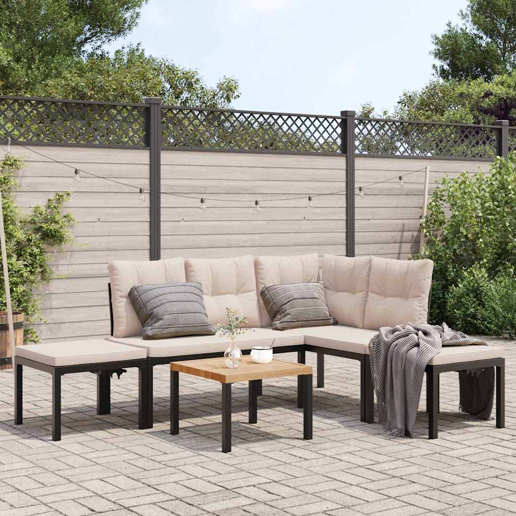 Divani Giardino con Cuscini 5pz Neri Acciaio Verniciato Polvere